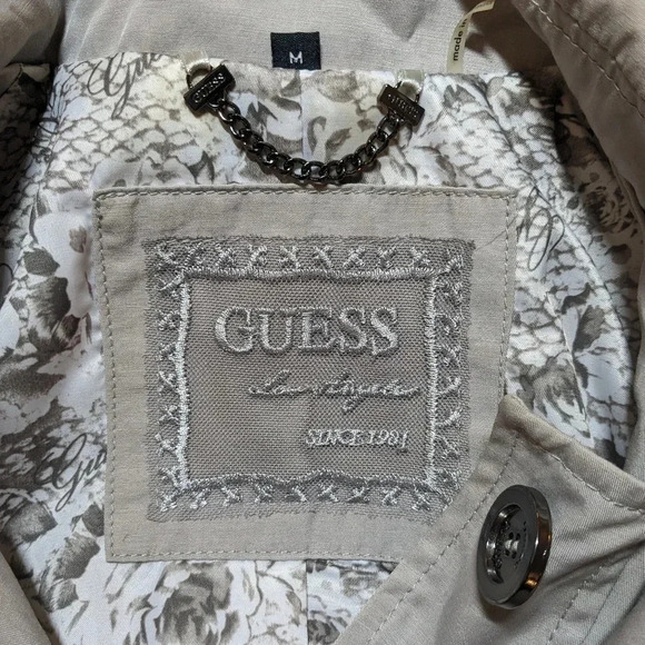 Guess Trench Coat Jacket Long Buttons Medium Gray Silver - Picture 4 of 10